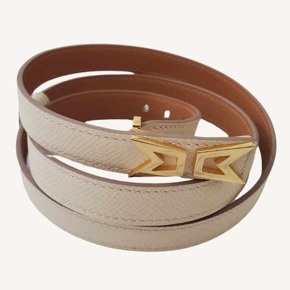 M.A.M.A. Crown Collection - Women\'s Light Beige Leather Golden Buckle Belt